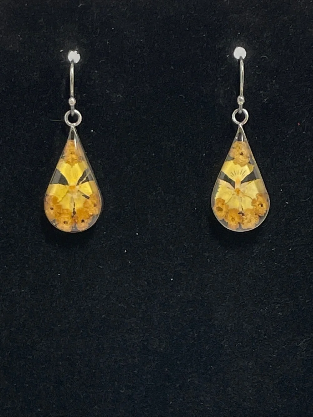 Vintage Sterling Silver 925 Earrings Dried Flowers In Resin Dangle Ati Mexico 5g